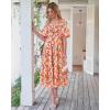 imageBTFBM Summer Dresses for Women 2026 Spring Outfits Beach Vacation Short Sleeve Smocked Boho Casual Floral Maxi DressFloral White Red