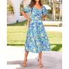 imageBTFBM Summer Dresses for Women 2026 Spring Outfits Beach Vacation Short Sleeve Smocked Boho Casual Floral Maxi DressPrint Blue