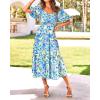 imageBTFBM Summer Dresses for Women 2026 Spring Outfits Beach Vacation Short Sleeve Smocked Boho Casual Floral Maxi DressPrint Blue