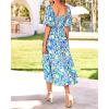 imageBTFBM Summer Dresses for Women 2026 Spring Outfits Beach Vacation Short Sleeve Smocked Boho Casual Floral Maxi DressPrint Blue