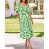 imageBTFBM Summer Dresses for Women 2026 Spring Outfits Beach Vacation Short Sleeve Smocked Boho Casual Floral Maxi DressPrint Grass Green