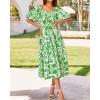 imageBTFBM Summer Dresses for Women 2026 Spring Outfits Beach Vacation Short Sleeve Smocked Boho Casual Floral Maxi DressPrint Grass Green