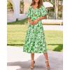 imageBTFBM Summer Dresses for Women 2026 Spring Outfits Beach Vacation Short Sleeve Smocked Boho Casual Floral Maxi DressPrint Grass Green
