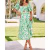 imageBTFBM Summer Dresses for Women 2026 Spring Outfits Beach Vacation Short Sleeve Smocked Boho Casual Floral Maxi DressPrint Green
