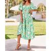 imageBTFBM Summer Dresses for Women 2026 Spring Outfits Beach Vacation Short Sleeve Smocked Boho Casual Floral Maxi DressPrint Green
