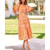 imageBTFBM Summer Dresses for Women 2026 Spring Outfits Beach Vacation Short Sleeve Smocked Boho Casual Floral Maxi DressPrint Orange