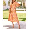 imageBTFBM Summer Dresses for Women 2026 Spring Outfits Beach Vacation Short Sleeve Smocked Boho Casual Floral Maxi DressPrint Orange
