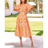 imageBTFBM Summer Dresses for Women 2026 Spring Outfits Beach Vacation Short Sleeve Smocked Boho Casual Floral Maxi DressPrint Orange