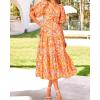 imageBTFBM Summer Dresses for Women 2026 Spring Outfits Beach Vacation Short Sleeve Smocked Boho Casual Floral Maxi DressPrint Orange