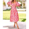 imageBTFBM Summer Dresses for Women 2026 Spring Outfits Beach Vacation Short Sleeve Smocked Boho Casual Floral Maxi DressPrint Pink