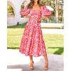imageBTFBM Summer Dresses for Women 2026 Spring Outfits Beach Vacation Short Sleeve Smocked Boho Casual Floral Maxi DressPrint Pink