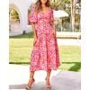 imageBTFBM Summer Dresses for Women 2026 Spring Outfits Beach Vacation Short Sleeve Smocked Boho Casual Floral Maxi DressPrint Pink