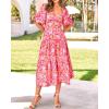 imageBTFBM Summer Dresses for Women 2026 Spring Outfits Beach Vacation Short Sleeve Smocked Boho Casual Floral Maxi DressPrint Pink