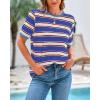 imageBTFBM Summer Tops for Women 2026 Crewneck Short Sleeve Striped T Shirts Casual Spring Clothes Color Block Basic Tee BlousesBlue Apricot
