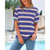 imageBTFBM Summer Tops for Women 2026 Crewneck Short Sleeve Striped T Shirts Casual Spring Clothes Color Block Basic Tee BlousesBlue Apricot