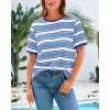 imageBTFBM Summer Tops for Women 2026 Crewneck Short Sleeve Striped T Shirts Casual Spring Clothes Color Block Basic Tee BlousesBlue White