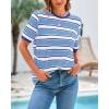imageBTFBM Summer Tops for Women 2026 Crewneck Short Sleeve Striped T Shirts Casual Spring Clothes Color Block Basic Tee BlousesBlue White