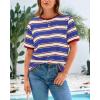 imageBTFBM Summer Tops for Women 2026 Crewneck Short Sleeve Striped T Shirts Casual Spring Clothes Color Block Basic Tee BlousesBlue Wine Red