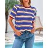 imageBTFBM Summer Tops for Women 2026 Crewneck Short Sleeve Striped T Shirts Casual Spring Clothes Color Block Basic Tee BlousesBlue Wine Red