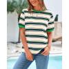 imageBTFBM Summer Tops for Women 2026 Crewneck Short Sleeve Striped T Shirts Casual Spring Clothes Color Block Basic Tee BlousesDark Green Apricot