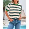 imageBTFBM Summer Tops for Women 2026 Crewneck Short Sleeve Striped T Shirts Casual Spring Clothes Color Block Basic Tee BlousesDark Green Apricot
