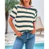 imageBTFBM Summer Tops for Women 2026 Crewneck Short Sleeve Striped T Shirts Casual Spring Clothes Color Block Basic Tee BlousesDark Green Pink