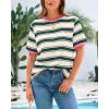 imageBTFBM Summer Tops for Women 2026 Crewneck Short Sleeve Striped T Shirts Casual Spring Clothes Color Block Basic Tee BlousesDark Green Pink