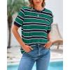 imageBTFBM Summer Tops for Women 2026 Crewneck Short Sleeve Striped T Shirts Casual Spring Clothes Color Block Basic Tee BlousesNavy Green