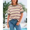 imageBTFBM Summer Tops for Women 2026 Crewneck Short Sleeve Striped T Shirts Casual Spring Clothes Color Block Basic Tee BlousesPink Apricot