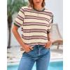 imageBTFBM Summer Tops for Women 2026 Crewneck Short Sleeve Striped T Shirts Casual Spring Clothes Color Block Basic Tee BlousesPink Apricot