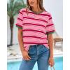 imageBTFBM Summer Tops for Women 2026 Crewneck Short Sleeve Striped T Shirts Casual Spring Clothes Color Block Basic Tee BlousesPink Rose Red