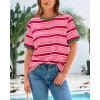 imageBTFBM Summer Tops for Women 2026 Crewneck Short Sleeve Striped T Shirts Casual Spring Clothes Color Block Basic Tee BlousesPink Rose Red