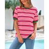 imageBTFBM Summer Tops for Women 2026 Crewneck Short Sleeve Striped T Shirts Casual Spring Clothes Color Block Basic Tee BlousesPink Rose Red