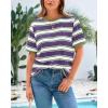 imageBTFBM Summer Tops for Women 2026 Crewneck Short Sleeve Striped T Shirts Casual Spring Clothes Color Block Basic Tee BlousesPurple White
