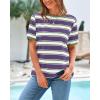imageBTFBM Summer Tops for Women 2026 Crewneck Short Sleeve Striped T Shirts Casual Spring Clothes Color Block Basic Tee BlousesPurple White