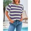 imageBTFBM Summer Tops for Women 2026 Crewneck Short Sleeve Striped T Shirts Casual Spring Clothes Color Block Basic Tee BlousesPurple White