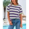 imageBTFBM Summer Tops for Women 2026 Crewneck Short Sleeve Striped T Shirts Casual Spring Clothes Color Block Basic Tee BlousesPurple White