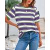 imageBTFBM Summer Tops for Women 2026 Crewneck Short Sleeve Striped T Shirts Casual Spring Clothes Color Block Basic Tee BlousesPurple White