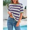 imageBTFBM Summer Tops for Women 2026 Crewneck Short Sleeve Striped T Shirts Casual Spring Clothes Color Block Basic Tee BlousesPurple White