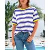 imageBTFBM Summer Tops for Women 2026 Crewneck Short Sleeve Striped T Shirts Casual Spring Clothes Color Block Basic Tee BlousesWhite Dark Blue