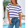 imageBTFBM Summer Tops for Women 2026 Crewneck Short Sleeve Striped T Shirts Casual Spring Clothes Color Block Basic Tee BlousesWhite Dark Blue