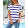 imageBTFBM Summer Tops for Women 2026 Crewneck Short Sleeve Striped T Shirts Casual Spring Clothes Color Block Basic Tee BlousesWhite Dark Blue