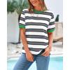 imageBTFBM Summer Tops for Women 2026 Crewneck Short Sleeve Striped T Shirts Casual Spring Clothes Color Block Basic Tee BlousesWhite Grey