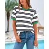 imageBTFBM Summer Tops for Women 2026 Crewneck Short Sleeve Striped T Shirts Casual Spring Clothes Color Block Basic Tee BlousesWhite Grey