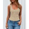 imageBTFBM Summer Tops for Women 2026 Scoop Neck Ribbed Henley Button Sleeveless Casual Spring Basic Tank Top Clothes OutfitsApricot