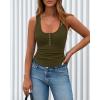 imageBTFBM Summer Tops for Women 2026 Scoop Neck Ribbed Henley Button Sleeveless Casual Spring Basic Tank Top Clothes OutfitsArmy Green