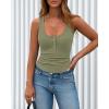 imageBTFBM Summer Tops for Women 2026 Scoop Neck Ribbed Henley Button Sleeveless Casual Spring Basic Tank Top Clothes OutfitsBean Green