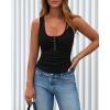 imageBTFBM Summer Tops for Women 2026 Scoop Neck Ribbed Henley Button Sleeveless Casual Spring Basic Tank Top Clothes OutfitsBlack