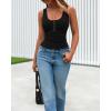 imageBTFBM Summer Tops for Women 2026 Scoop Neck Ribbed Henley Button Sleeveless Casual Spring Basic Tank Top Clothes OutfitsBlack