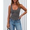 imageBTFBM Summer Tops for Women 2026 Scoop Neck Ribbed Henley Button Sleeveless Casual Spring Basic Tank Top Clothes OutfitsDark Grey